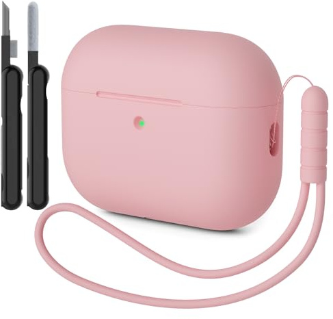 AOTUAO Hülle Kompatibel mit AirPods Pro 3 Hülle Case, Weiches Silikon Stoßfeste Schutzhülle für AirPods Pro 3. Generation Case Cover mit Reinigungsset und Silikon Lanyard, Rosa