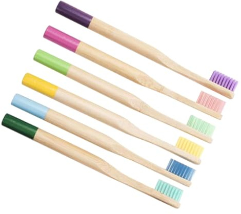 Bambus Kinderzahnbürste mit Weichen Borsten 6 Stück-pack für Kinder | Natürlicher Griff, Rutschfestes Design, Ergonomische Form, Farbiges, Schonende Reinigung