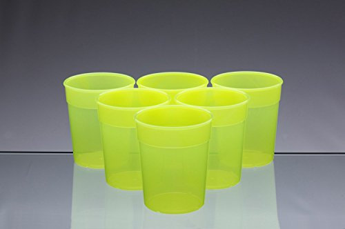 Bicchieri in plastica da 250 ml, impilabili, adatti al lavaggio in lavastoviglie, colore giallo fosforescente, set da 6