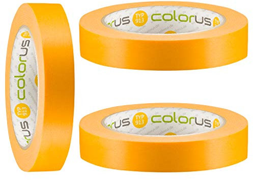 3 x Colorus Profi Fineline Tape 19 mm x 50m | Lackier-Klebeband extra scharfe Farbkanten | Malerband für Farbe | Malerabdeckband rückstandslos entfernbar | UV-Klebeband