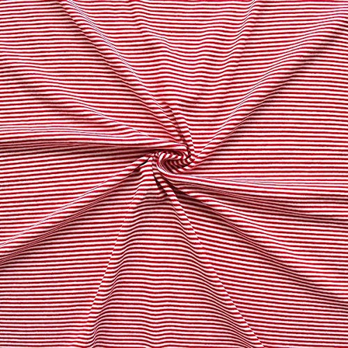 Viskose Stretch Jersey Stoff Meterware Ringel Mini Rot-Weiss