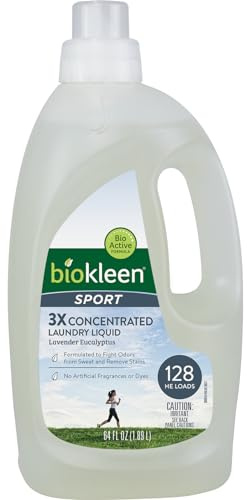 Biokleen Sport Laundry Detergent – 128 HE Loads - Liquid, Concentrated, Eco-Friendly, Non-Toxic, Plant-Based, No Artificial Fragrance, Colors or Preservatives, Sports