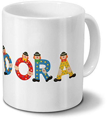 printplanet Tasse mit Namen Dora - Motiv Holzbuchstaben - Namenstasse, Kaffeebecher, Mug, Becher, Kaffeetasse - Farbe Weiß