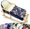 BAMBINIWELT Kombi-Angebot Holz-Schlitten mit Rückenlehne & Zugseil + universaler Winterfußsack (90cm), auch geeignet für Babyschale, Kinderwagen, Buggy, aus Wolle im Eulendesign (Eule §8)