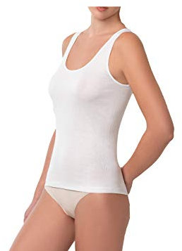 EMMEBIVI Confezione da 2 Pezzi Canottiera Donna Spalla Larga in Filo di Scozia Capo Realizzato in Costa 1 ad 1 in 100% Cotone Filo di Scozia. Disponibile nei Colori Bianco o Nero