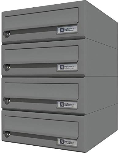 JU Hausbrieffachanlage 4-teilig, 300 x 440 x 380 mm, Stahl Grau RAL 9007