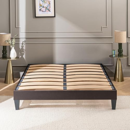 Olympe Literie | Sommier à Lattes en Bois 140x190 cm avec Pieds – Cadre de Lit Robuste et Stable – Hauteur 30 cm – Facile à Monter – Gris Anthracite