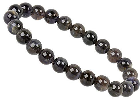 ELEDORO PowerBead Damen-Armband Stretch aus Edelstein Perlen 8mm mit Iolith