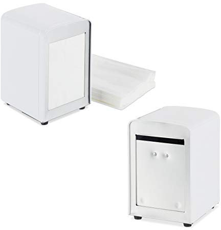 2 x Serviettenspender Retro, Metall, kleine Gastro Serviettenhalter für Eisdiele, Café, Bistro, HBT: 15x9,5x11, weiß
