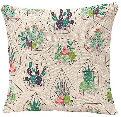 YGGQF Pillow Covers Cactus with Succulents and Cactuses with Inky in Glass Terrariums Trendy Tropical Design Flower Desert Pillow Case Cushion Cover for Home Decor 18 x 18 Inches Square Pillowcase