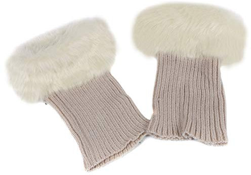 MoreChioce Kunstpelz Beinwärmer,Damen Stricken Stulpen Socken Frauen Kurzer Boot Abdeckung Wärm Kunstfell Beinstulpen,Beige