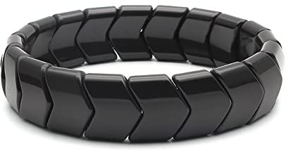 Power Ionics Schwarzes Turmalin-Armband mit 15mm Pfeilperlen & Edelstahl – Handgemachtes Chakra-Armband für Männer, 17,5-21 cm – Elastisches Armbänder mit Echten Steinen