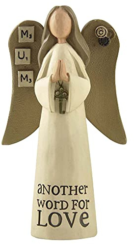 Feather & Grace Angel Figurine Mum Gift – Handcrafted Resin Angel Ornament with ‘Another Word for Love’ Message, Sentimental Mother Keepsake 14cm