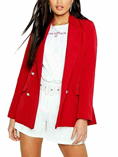 TrendyFashion Womens Casual Gold Button Long Sleeve Ladies Double Breasted Duster Coat Jacket Open Front Blazer