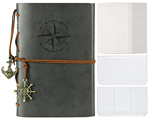 Notizbuch aus Leder, MALEDEN Classic Spiral Bound Notebook Nachfüllbares Tagebuch Reisetagebuch Geschenke mit linierten Seiten und Binder-Taschen zum Schreiben für Mädchen und Jungen, A6