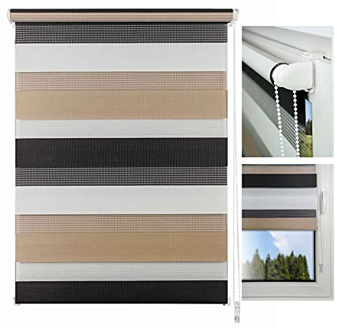 metablo Doppelrollo Duo Rollo lichtdurchlässig ohne Bohren für Fenster und Türen mit Klemmträger Cappuccino 70x160 cm