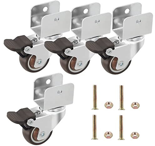 DBREAKS 4Pcs U-Typ Möbelrollen Ø38MM, Plattenöffnung 25MM, Lenkrollen für Möbel mit U-Förmige Halterung, Lenkrollen mit Bremse, Transportrollen, Schwenkrollen mit Schrauben, Gesamttragkraft 80KG
