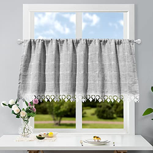 ArtisticHome Karierte Leinen Scheibengardinen,Landhaus Gardinen Kariert Gardinen Bistrogardine Küchenvorhänge Kurzvorhang Kurz Kleine Fenster Landhausstil Vintage,1Stück 140x80 cm