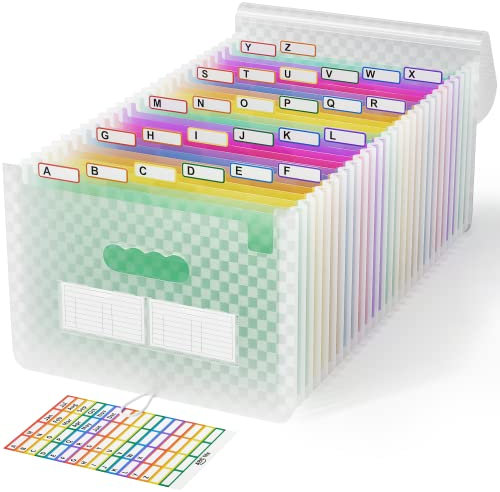 ABC life Dokumentenmappe A4 mit Gittermuster,26Fächermappe Datei Organizer,Regenbogen Akkordeon Erweiterbar Ordnungsmappe, Grosse Kapazität Dokumententasche,A4 Ordner Tragbar Sortiermappe Schule(Grün)