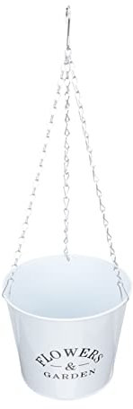 Angoily Hängende Blumen- Eimer- Topf- Metall- Eisen- Hängende Pflanzer- Topf mit Blumen- Und Garten- Druck- Und Kettenhaken für Hängende Pflanzen für Den Innenraum Balkon Patio Dekor Weiß
