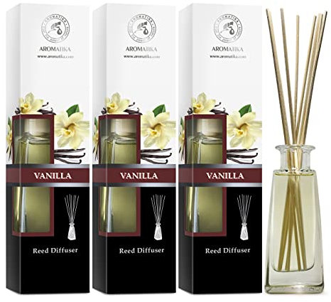 Raumduft Diffuser Vanille - 3x100ml - Diffuser Set mit Stäbchen - Raumbeduftung - Zimmerduft - Raumluft - Aromadiffuser - Duftdiffusor - Lufterfrischer - Geschenkset - Reed Diffuser