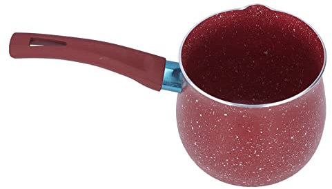 Milchpfanne, 8 Cm Durchmesser Antihaft-Kochtopf mit Ausgieöern Aluminiumlegierung Topf mit Emaillierter Innenbeschichtung Kleiner Suppentopf mit Einem Griff für Kaffee Butter Schokolade(rot)