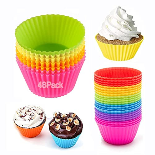 Moldes de Silicona Antiadherentes para Magdalenas y Tartas - 48 Unidades Reutilizables para Hornear - 4 Colores