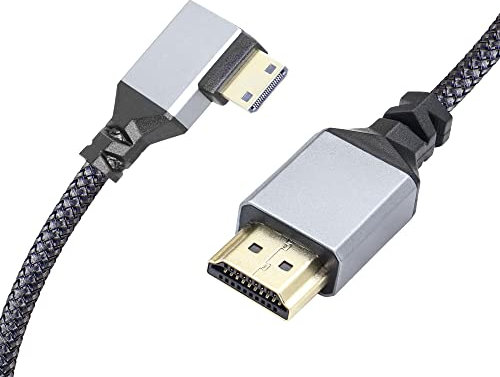 Câble adaptateur RIIEYOCA 4K Mini HDMI vers HDMI, angle droit à 90 degrés Mini HDMI mâle vers HDMI mâle en aluminium court câble tressé en nylon, prise en charge 4K UHD(50 cm)