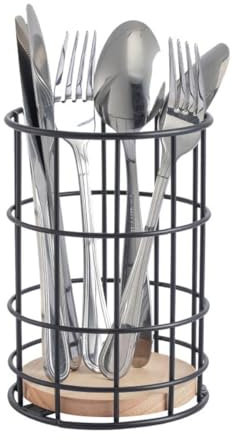 MSV Porta Utensilios de Cocina Diseño Industrial Madera y Acero Elie Negro Mate