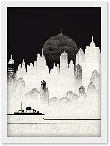 Doppelganger33 LTD Futuristic Cityscape Ukiyo-e Flat Illustration Artwork Framed Wall Art Print A4