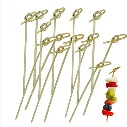 200 Palos Cóctel de Bambú, 12 cm Palillos Para Cócteles, Palillos Dientes de Bambú Naturales, Nudo Retorcido Palillos Aperitivos, Palillos Decorativos Para Frutas,Comensales,Alimentarios, Fiestas