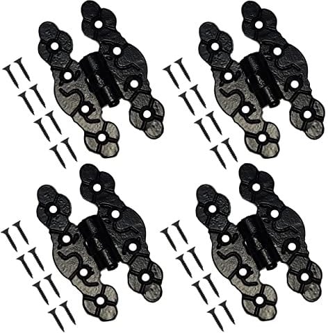 TERF® 80mm Traditional Vintage Style Antique Black Fancy Door Hinges 80mm [3.15 inch] Folding For Home Furniture Bathroom Cabinet Window Wardrobe Showcase Doors Including Fixing Screw - Pack of 4