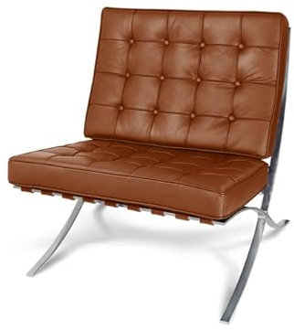 Loungesessel Cognac Tan Leder Edelstahl Rahmen Wohnzimmer Schlafzimmer Büro Lounge Wartebereich