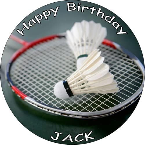 BADMINTON SPORTS RACKET Premium Quality Edible Large 7.5 Inch Round Icing Cake Topper - Text can be Customizable - Make your Celebrations Memorable with Our Delightful Charming Cake Toppers D1
