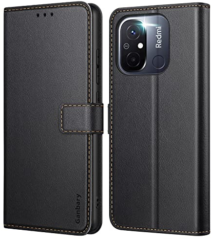 Ganbary Handyhülle für Xiaomi Redmi 12C / Redmi 11A Hülle, Premium Leder Klapphülle [Kartenschlitzen] [Magnetverschluss] [Standfunktion] kompatibel mit Xiaomi Redmi 12C Schutzhülle, Schwarz