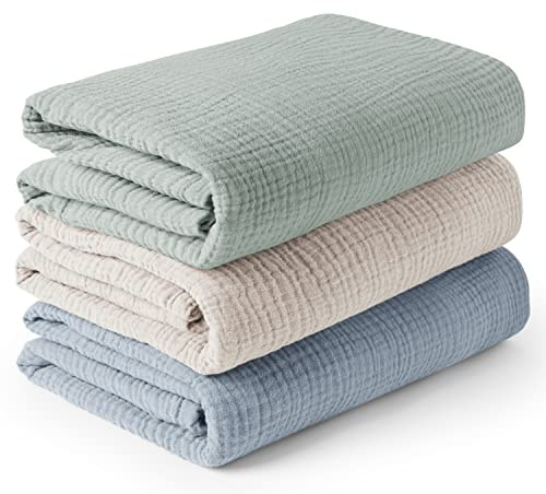 Konssy 3-Pack Muslin Baby Swaddle Blankets, 47 x 47 in Receiving Blankets