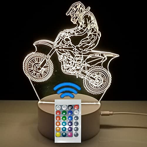 famvacor Luminaria da tavolo notturna giovanile ilusión óptica 3D motocross per regalo 16 colori di illuminazione e telecomando (Motrocross)