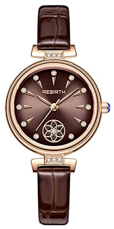 JewelryWe Damenuhr Elegant Blume Analog Quarz Armbanduhr mit Schmal Echtleder Leder Armband Damen 30m Wasserdicht Geschäft Lässige Uhr für Frauen Mädchen Braun
