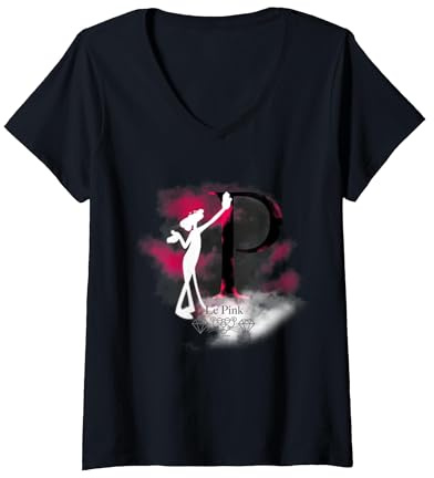 Damen Pink Panther Le Pink Silhouette im Nebel T-Shirt mit V-Ausschnitt