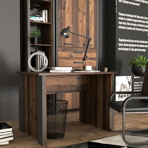 Forte Clif Schreibtisch 100 110, Rustikaler Schreibtisch, Computertisch, Home Office, Büro, Holzwerkstoff, Old Wood Vintage Holzdekor/Betonoptik Grau, 103 cm breit x 73,5 cm hoch x 70 cm tief