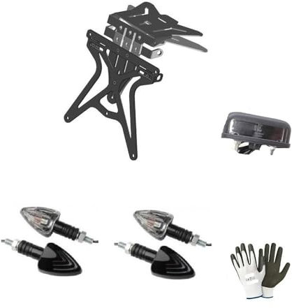 KOMPATIBEL MIT DERBI Senda DRD 50 R KENNZEICHENHALTER-KIT MIT DOPPELTER KENNZEICHENHALTERUNG UND UNIVERSALVERSTELLUNG + 2 Paare E8-BIRNENPFEILE + KENNZEICHENBELEUCHTUNG