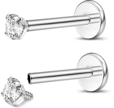 Adramata 2Pcs G23 Titan Lippenpiercing Labret Piercing Innengewinde Medusa Piercing Nasenpiercing Stecker Medizinische Ohrstecker Piercing Ohr Klein Conch Tragus Piercing Gold Silber Helix Piercings