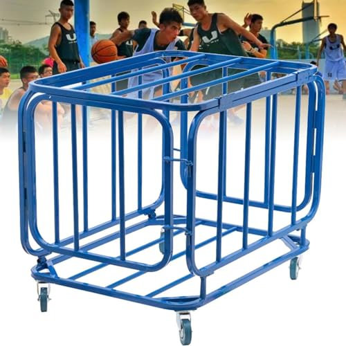 DPLXFPP Metal Ball Storage Bin,Stackable Ball Cage for Garage Storage Garage Organizer, Rolling Sports Ball Storage Cart,Sports Lockable Ball Storage Locker, Rolling Basketball Racks,80x60x70cm