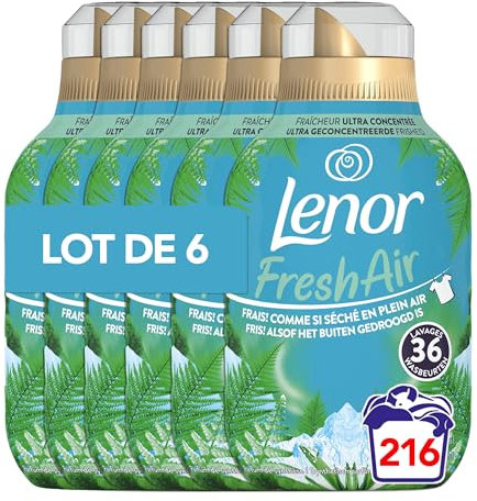Lenor Air Frais, Adoucissant Linge, 216 Lavages (36x6), Solstice Boréal, Formule Fraîcheur Ultra Concentrée, Pour Un Vent De Fraîcheur Et De Propreté Lavage Après Lavage