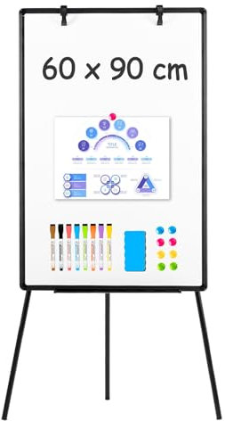 QUEENLINK White Board Easel, 60x90cm Height Adjustable Flipchart, Portable Standing Aluminium Frame Whiteboard for School Teaching, Office, Home