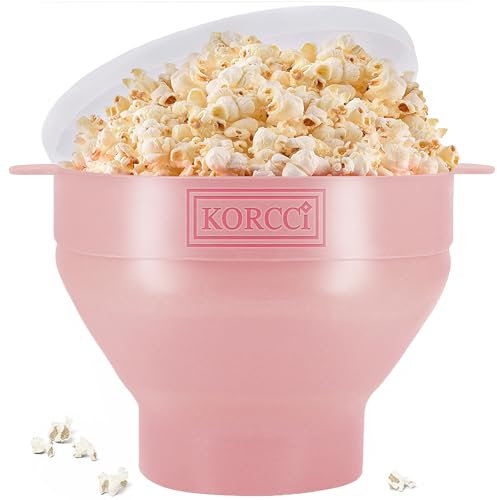 The Original Korcci Microwaveable Silicone Popcorn Popper, Microwave Popcorn Popper, Collapsible Microwave Popcorn Maker Bowl, No Oil Required, Use In Microwave, Dishwasher Safe (Pink)