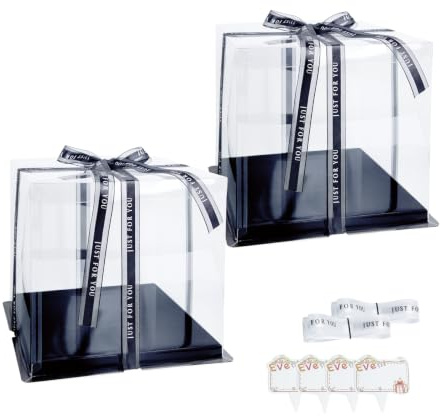 Vebetter 2 Pezzi Scatola per Torta Trasparente, 26 x 26cm Scatole Regalo Plastica con Coperchio Scatola per Torta a Doppio Strato Scatole per Esposizione per Imballaggio da Forno per Dessert (8 inch)