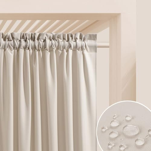 ROOM99 Outdoorvorhäng mit Kräuselband Garden Line 155 x 250 cm Breite x Höhe Outdoor Vorhang wetterfest Wasserdicht Sichtschutz Sonnenschutz Gardinen Garten Winddicht Hellbeige, 1 Stück