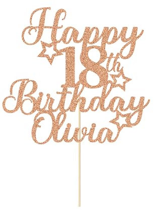 Personalised Happy Birthday Cake Topper Party Cake Decoration Customised with Any Age Name Cake Toppers for Men Boys Women Girls 16th 18th 20th 21st 30th 40th 50th 60th(Rose Gold)