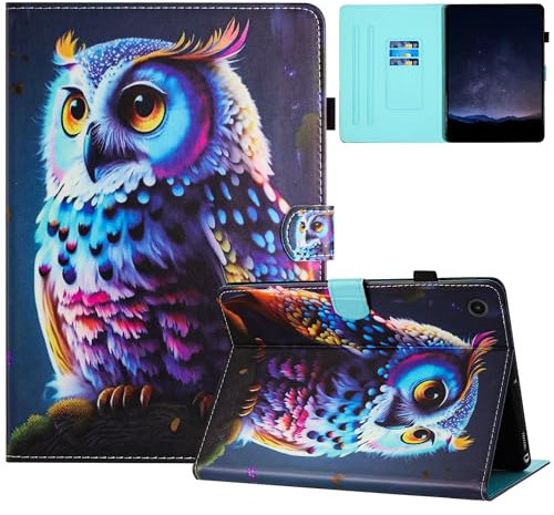XFDSFDL® Schutzhülle für Lenovo Tab M10 Plus 3rd Gen TB-125F/TB-128F (10,6 Zoll) PU Leder Hülle Flip Cover Bunte Eule Muster mit Ständer Taschen Case Auto Aufwachen/Schlaf Ledertasche 05